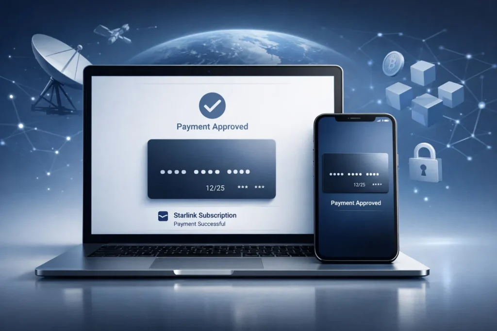 Virtual Visa and MasterCard used for Starlink subscription payments with a reloadable crypto-funded virtual card from Fundvcc